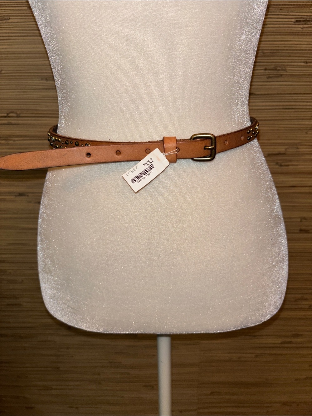 J. Crew small Studded Tan Leather Belt with Brass Buckle nwt!